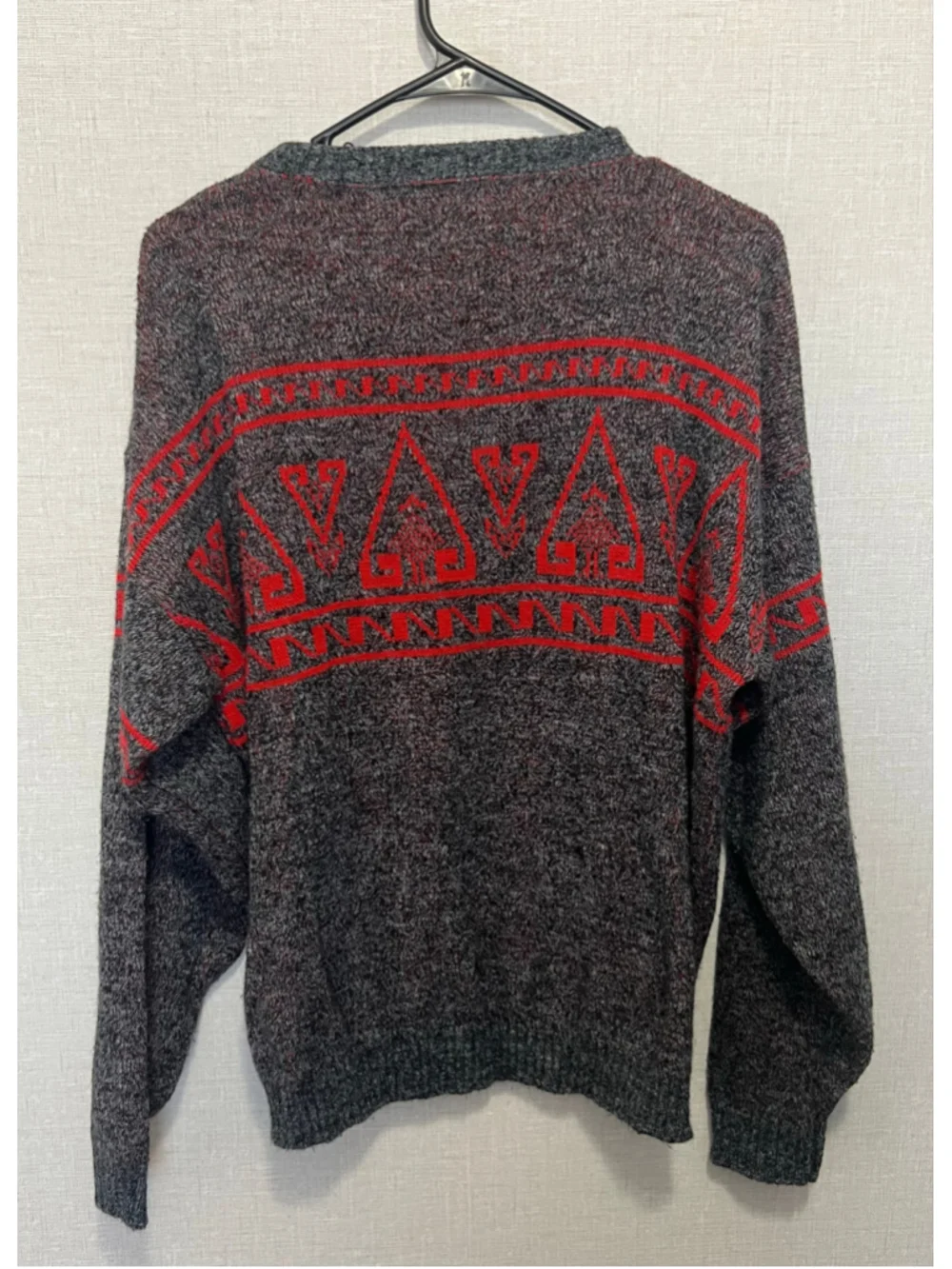 Vintage Red And Grey Geometric Southeastern Oversized Pullover Knit Sweater